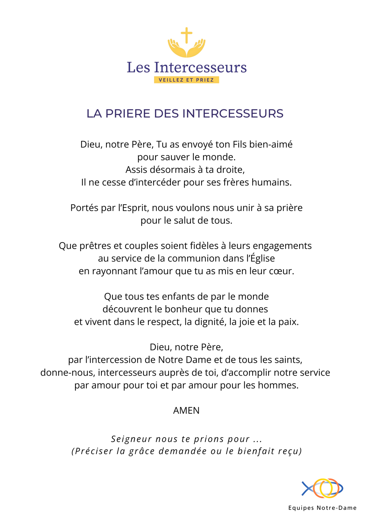 Prière des Intercesseurs